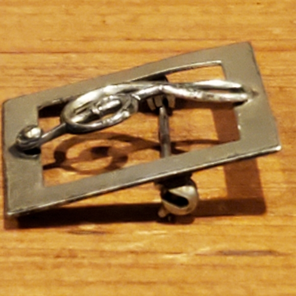 Vintage Beau Sterling Silver Treble Clef Pin Brooch Square Deco - Picture 4 of 4